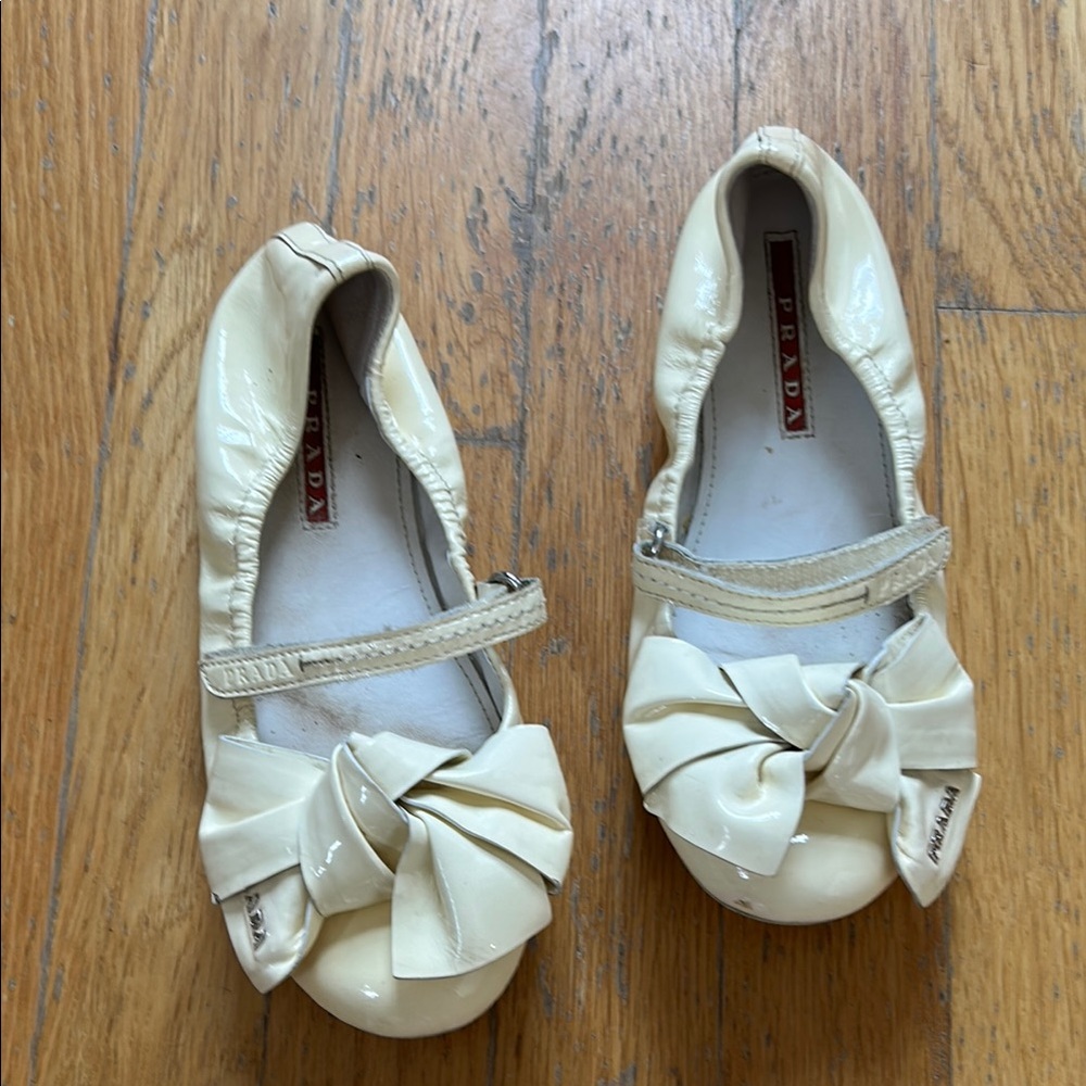 Prada Kids Cream Ballet Flats